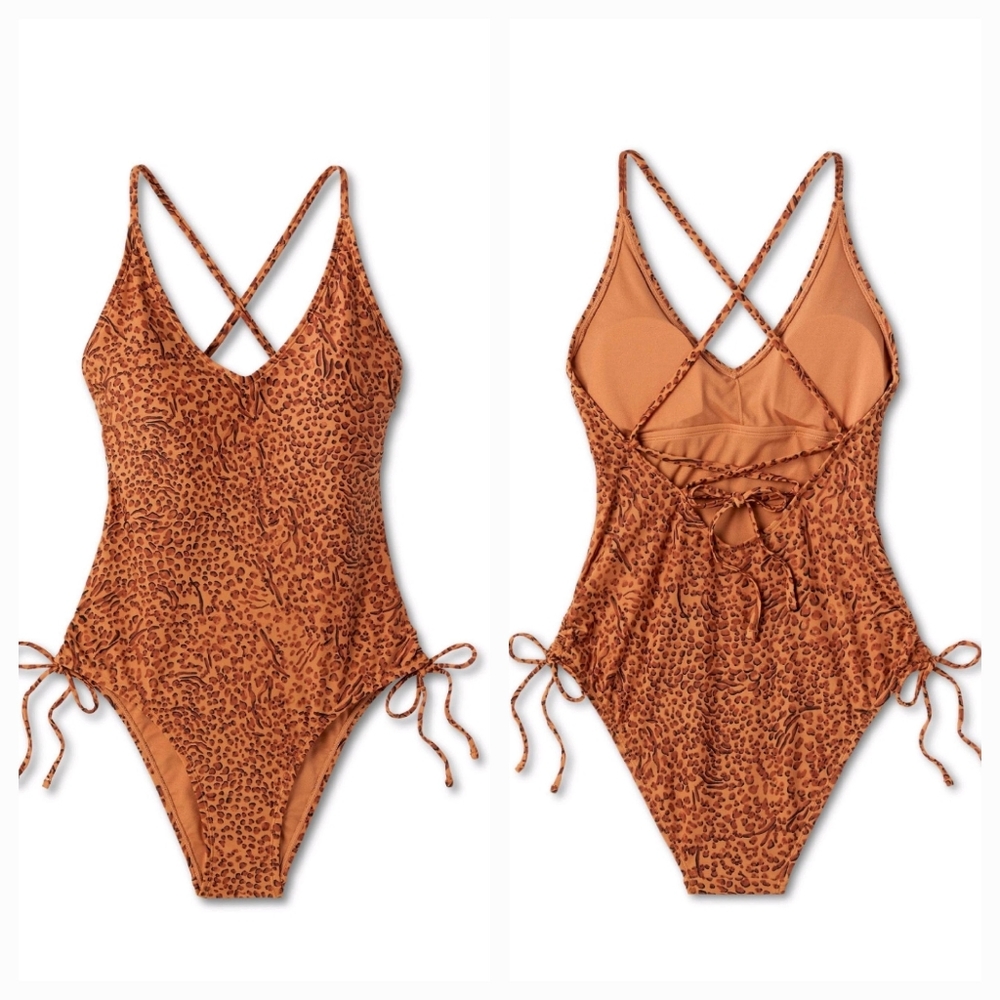 Shade & Shore Side-Tie Plunge One Piece Women's Swimsuit - Animal Print